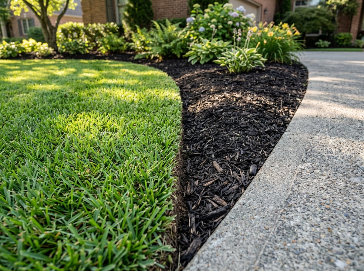 Mowed and edged centipede grass lawn with crisp bed edges at a Tallahassee home