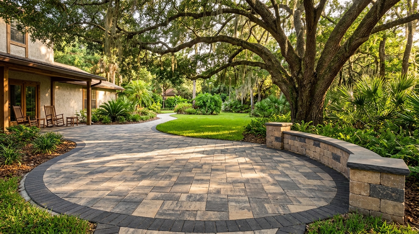 Finished paver patio with low seat wall in a Tallahassee, FL backyard Finished paver patio with low seat wall in a Tallahassee, FL backyard