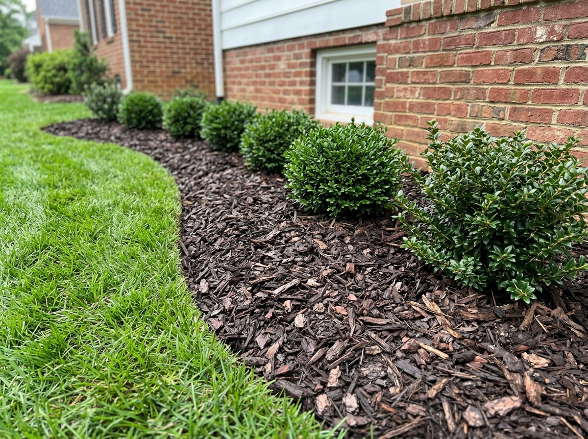 Freshly mulched planting beds and crisp turf edge on a Tallahassee front yard