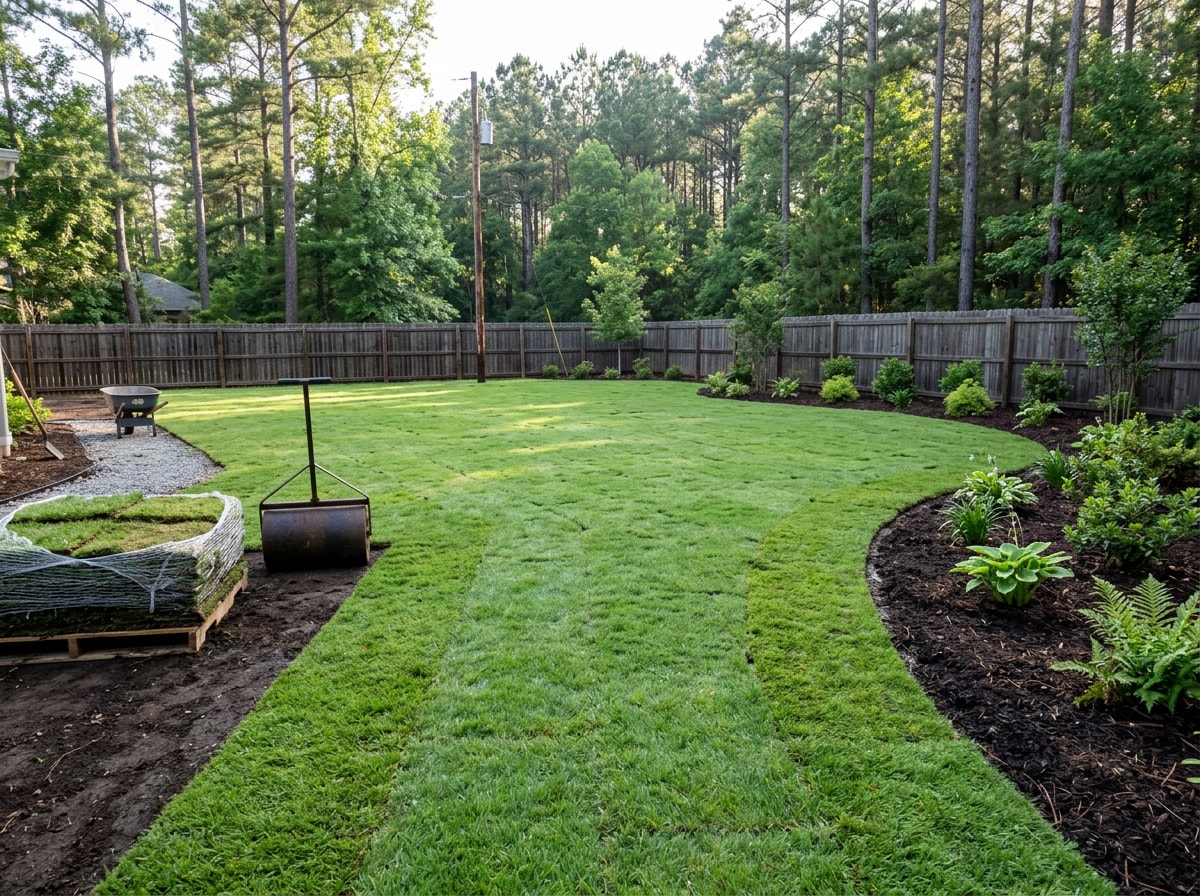 New sod installation with soil preparation on a Southwood, FL backyard