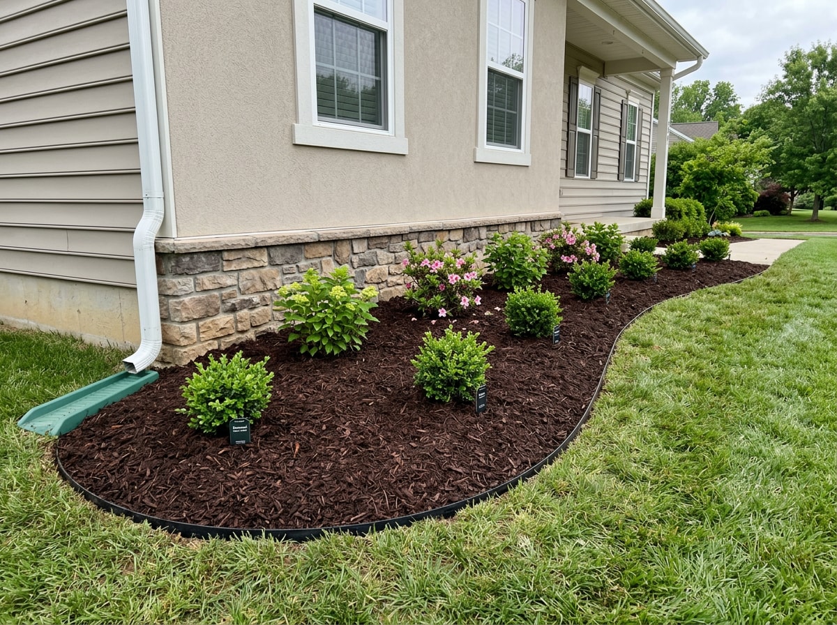 Landscape bed installation with fresh mulch on a deed restricted street in Southwood, Tallahassee FL